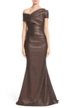 Women's Talbot Runhof Glitter Knit Asymmetrical Mermaid Gown - Metallic