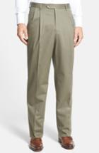 Men's Berle Pleated Cotton Trousers X Unhemmed - Green