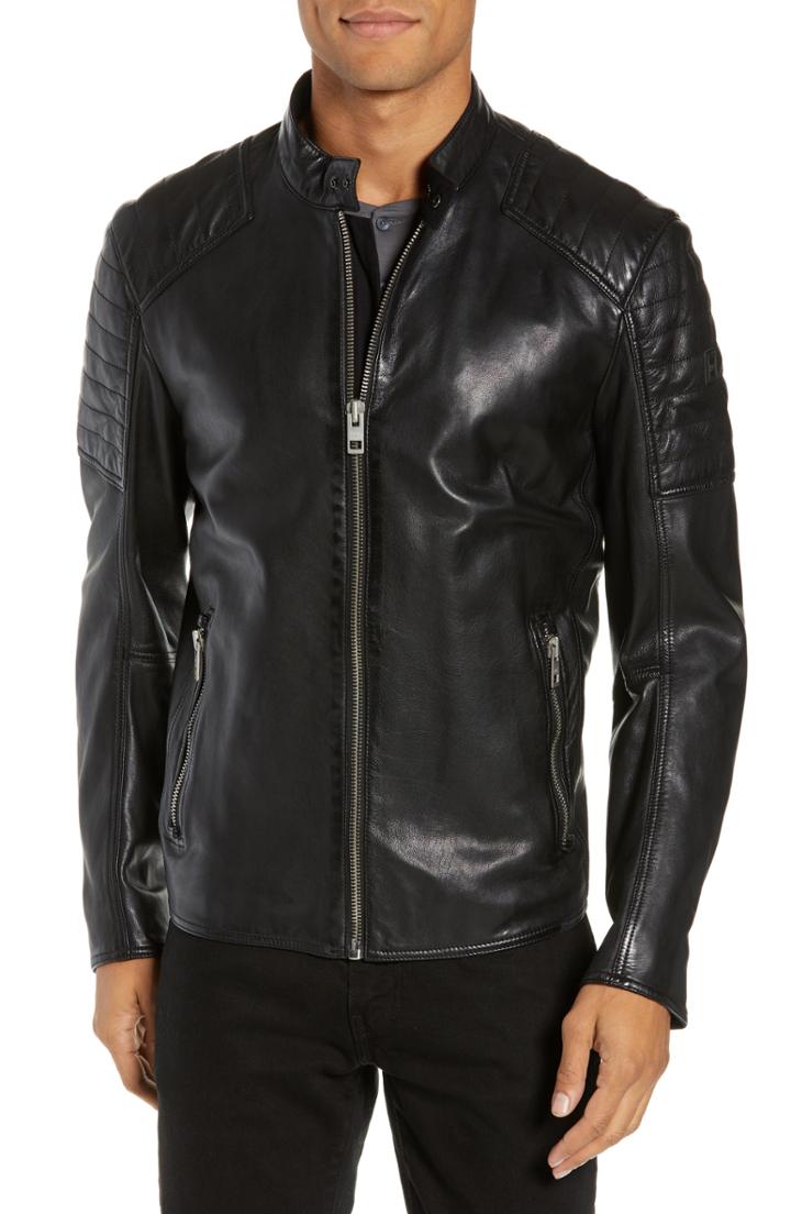 Men's Boss Jaysee Slim Fit Leather Jacket R - Black