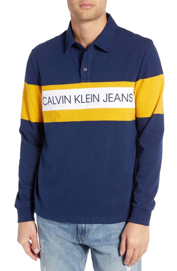 Men's Calvin Klein Jeans Logo Rugby Shirt - Blue