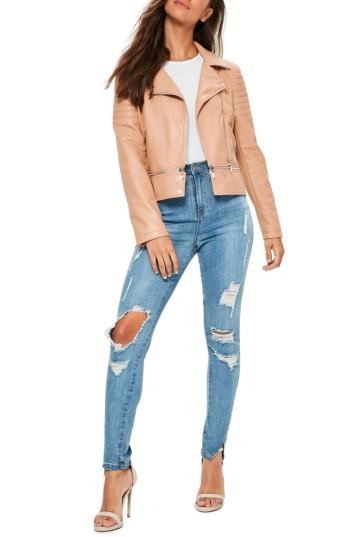 Women's Missguided Faux Leather Moto Jacket Us / 6 Uk - Pink