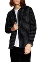 Men's Topman Stripe Woven Shirt - Black