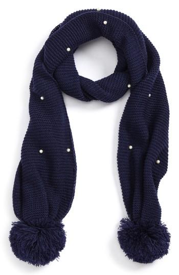 Women's Bp. Imitation Pearl Pompom Scarf, Size - Blue