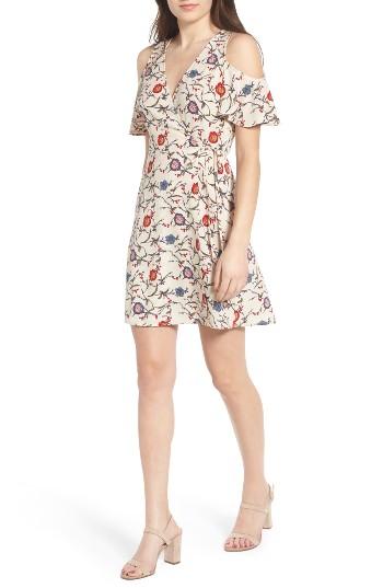 Women's Lush Floral Print Cold Shoulder Wrap Dress