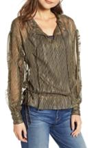 Women's Scotch & Soda Metallic Detail Sheer Ruffle Blouse - Green