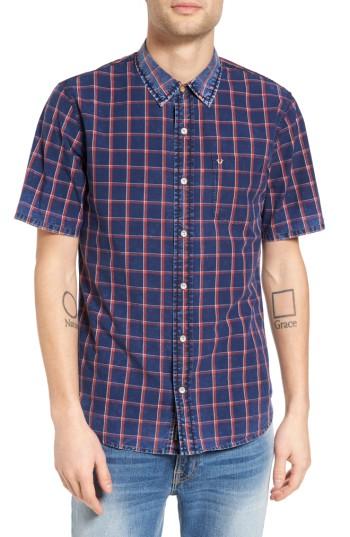 Men's True Religion Brand Jeans Plaid Shirt - Blue