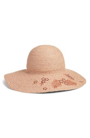 Women's Helen Kaminski Flower Embroidered Raffia Hat - Grey