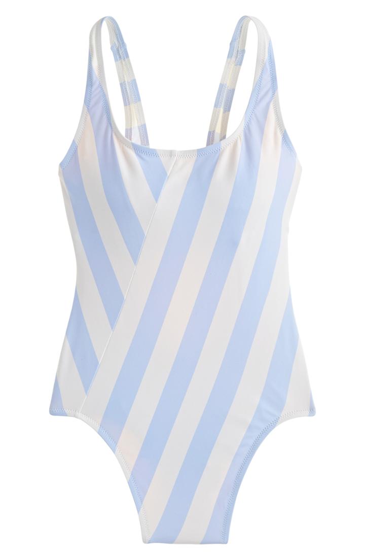 Women's J.crew 1989 Stripe Scoop Back One-piece Swimsuit - Blue