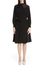 Women's Co Button Shoulder Stretch Crepe & Satin Dress - Black
