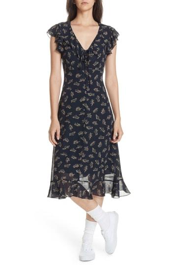 Women's Polo Ralph Lauren Ruffled Floral Midi Dress - Blue