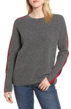Women's Velvet By Graham & Spencer Stripe Sleeve Cashmere Sweater - Grey
