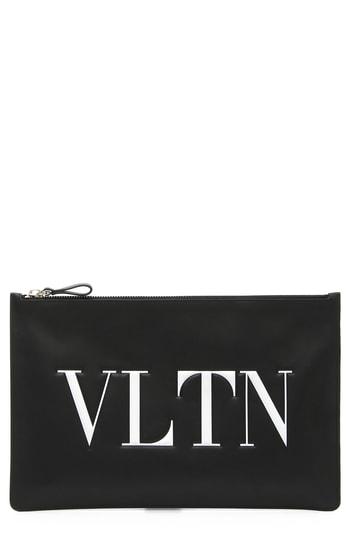 Valentino Garavani Logo Graphic Flat Leather Pouch - Black