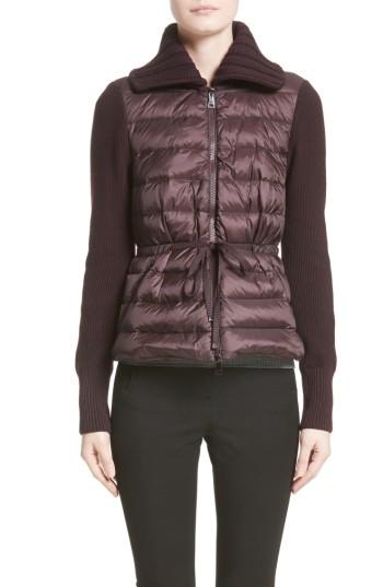 Women's Moncler Quilted Down Front Cardigan - Burgundy