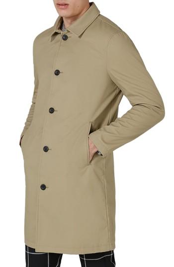 Men's Topman Mac Single Breasted Topcoat - Beige