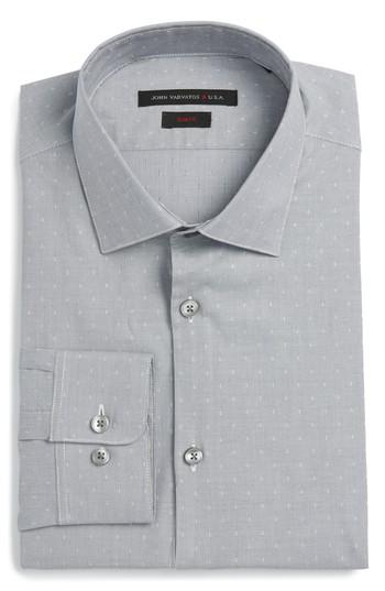 Men's John Varvatos Star Usa Slim Fit Stretch Stripe Dress Shirt L - Grey