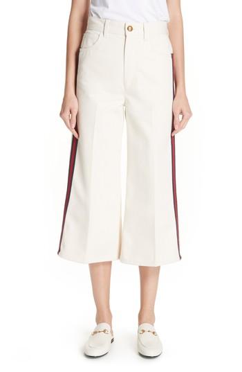 Women's Gucci Ribbon Detail Wide Leg Crop Jeans - Ivory