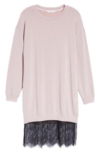 Women's Lace Hem Sweatshirt Dress - Grey