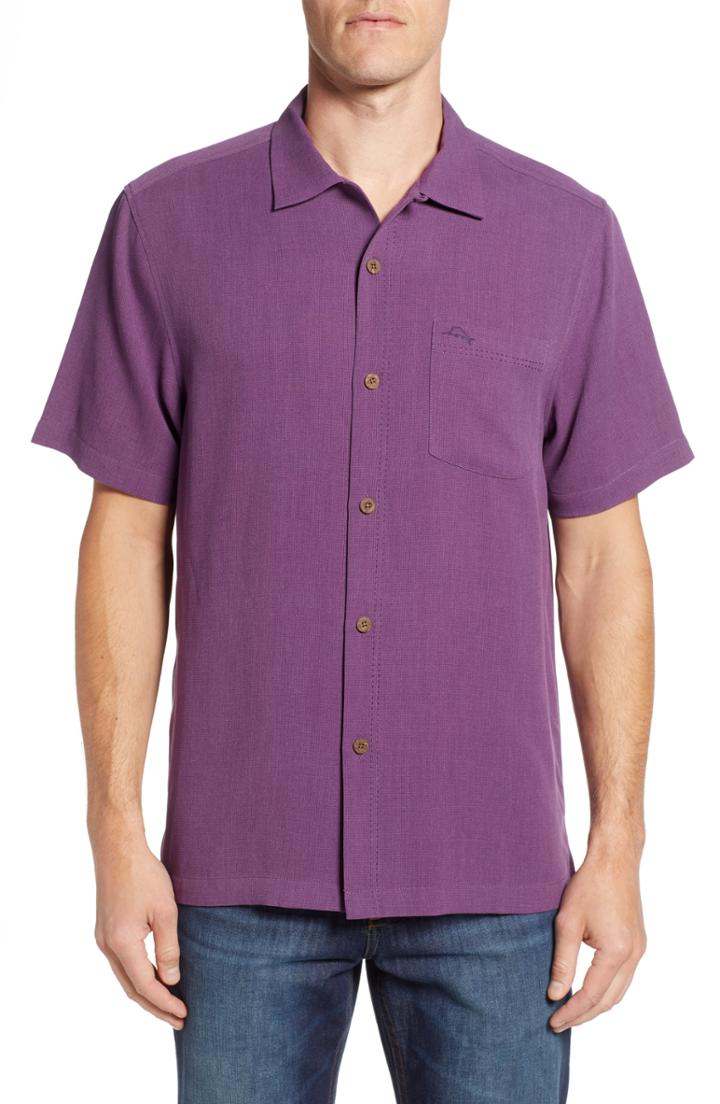 Men's Tommy Bahama Royal Bermuda Standard Fit Silk Blend Camp Shirt - Purple