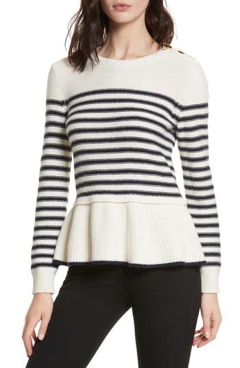 Women's Kate Spade New York Navy Stripe Peplum Sweater - Beige