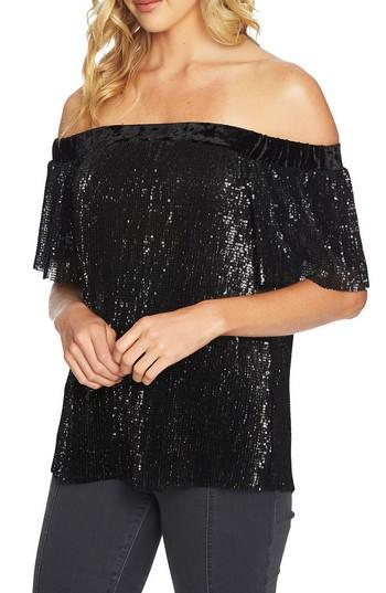 Women's 1.state Sequin & Velvet Off The Shoulder Top - Black