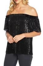 Women's 1.state Sequin & Velvet Off The Shoulder Top - Black