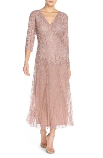 Petite Women's Pisarro Nights Beaded Mesh Dress P - Pink