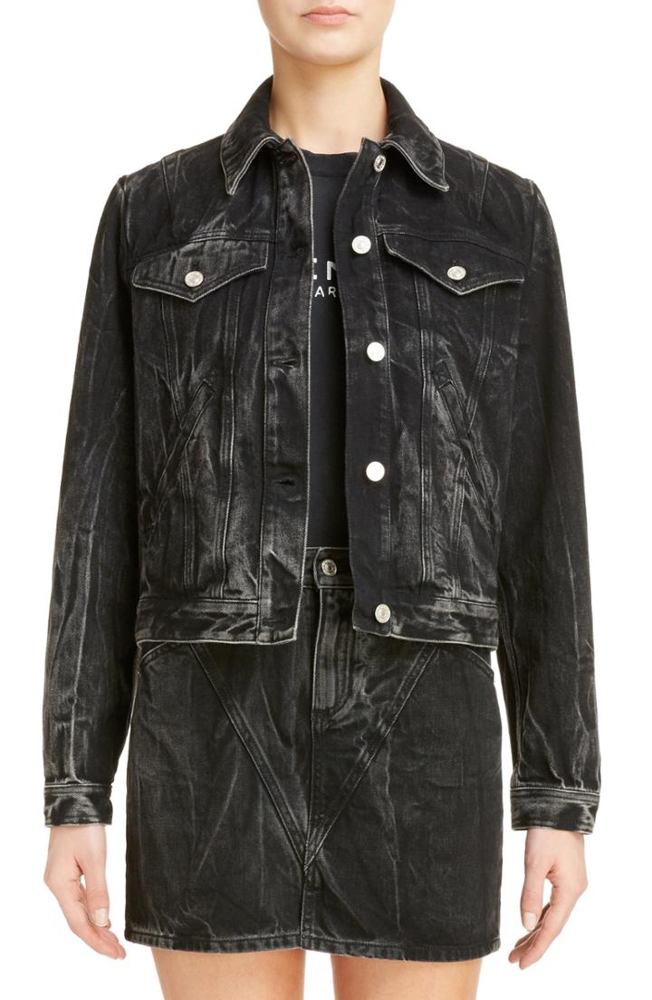 Women's Givenchy Grommet Logo Marble Wash Denim Jacket Us / 38 Fr - Black