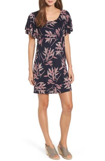 Women's Lucky Brand Printed Ruffle Sleeve Dress - Blue