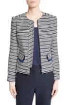 Women's Helene Berman Stripe Collarless Zip Front Jacket - Blue