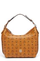 Mcm 'small Gold Visetos' Coated Canvas Hobo - Brown