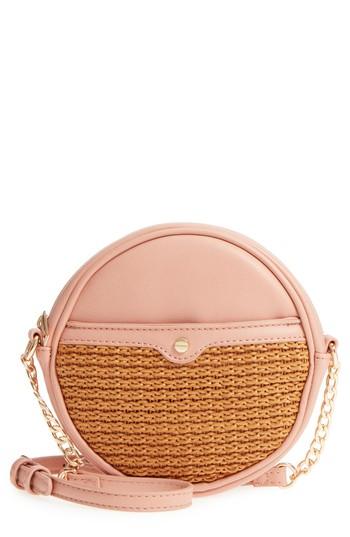Mali + Lili Basket Weave Vegan Leather Canteen Crossbody Bag - Brown