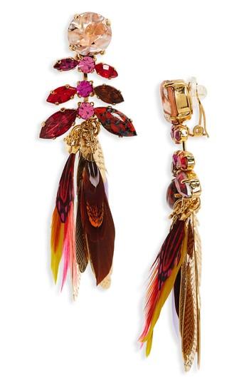 Women's Gas Bijoux Cabaret Clip-on Feather Drop Earrings