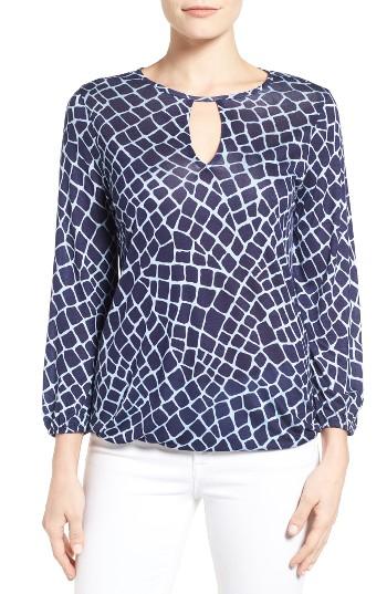 Women's Michael Michael Kors Nyla Croc Print Keyhole Peasant Top