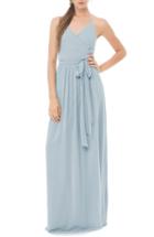 Women's Ceremony By Joanna August 'dc' Halter Wrap Chiffon Gown - Blue