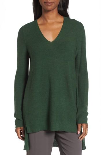 Petite Women's Eileen Fisher High/low Merino Wool Sweater, Size P - Green