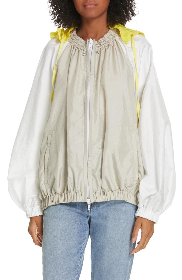 Women's Tibi Contrast Sleeve Jacket With Detachable Hood - Grey