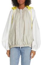 Women's Tibi Contrast Sleeve Jacket With Detachable Hood - Grey