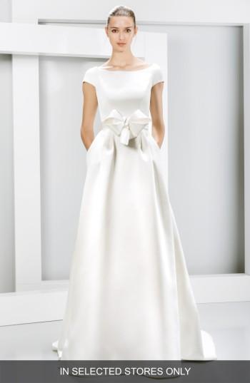 Women's Jesus Peiro Bow Detail Cap Sleeve Mikado Satin Dress, Size - Ivory