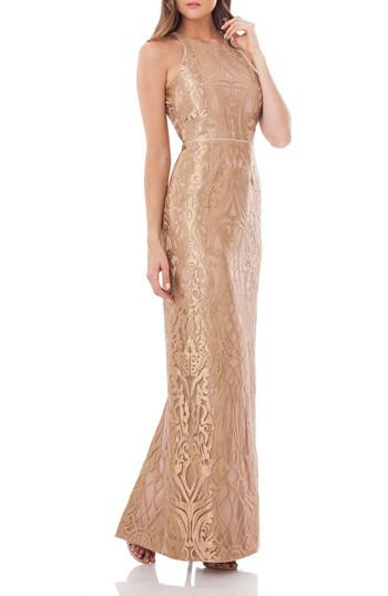 Women's Js Collections Metallic Embroidered Halter Gown - Metallic