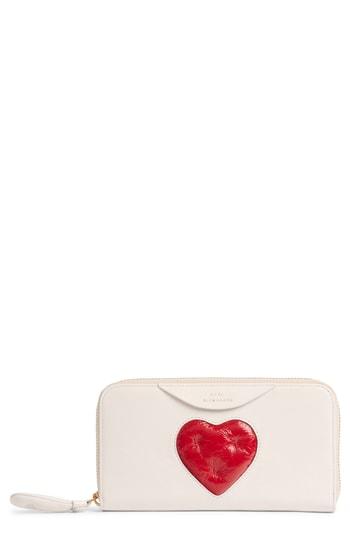 Women's Anya Hindmarch Chubby Heart Large Zip Around Wallet - White