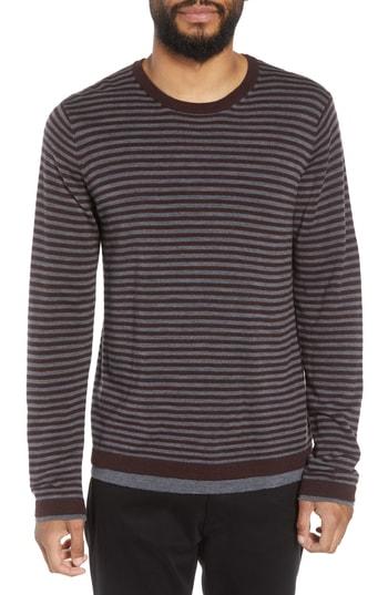 Men's Vince Striped Double Layer Merino Wool Sweater, Size - Grey