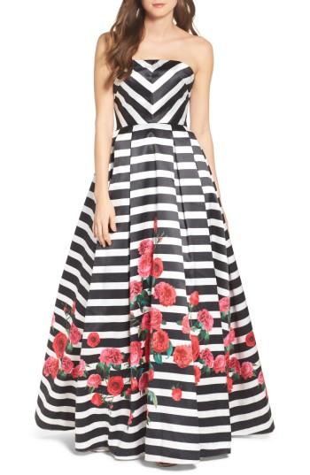 Women's Mac Duggal Print Pleated Ballgown - Black