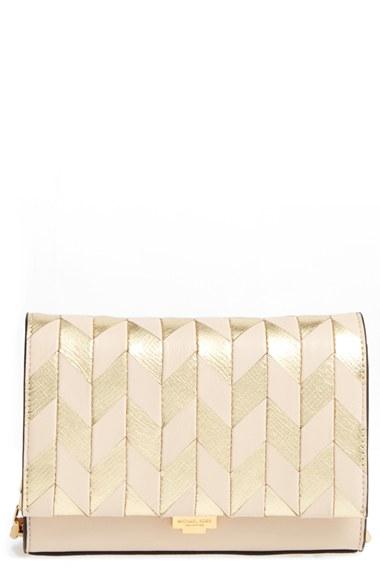 Michael Kors Small Yasmeen Chevron Leather Clutch - Beige