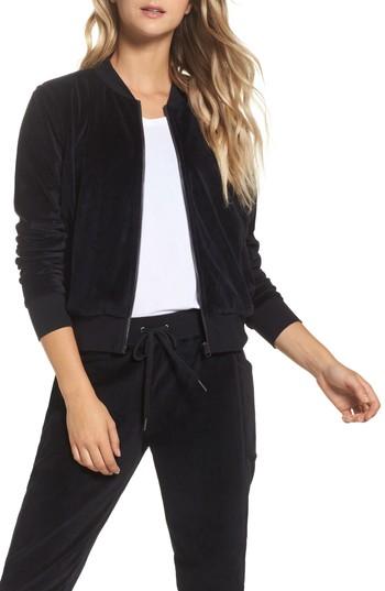 Women's Zella Street To Studio Velour Bomber Jacket - Black