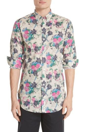 Men's Burberry London Strenton Floral Print Shirt - Beige
