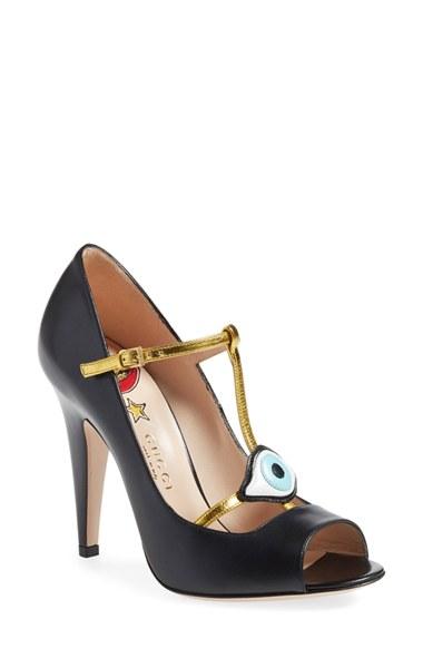 Women's Gucci 'molina' T-strap Peep Toe Pump