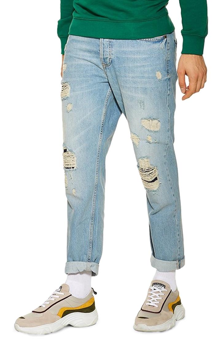 Men's Topman Original Fit Ripped Jeans X 32 - Blue