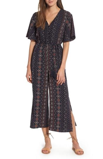 Women's Moon River Flutter Sleeve Split Leg Jumpsuit - Blue