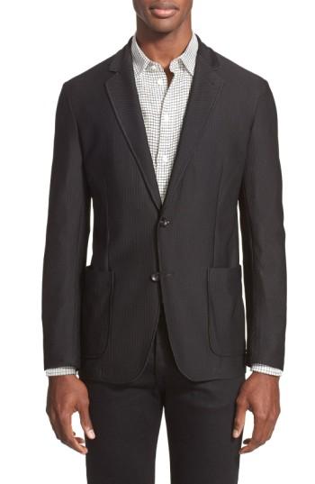 Men's Armani Collezioni Trim Fit Textured Sport Coat Eu - Black