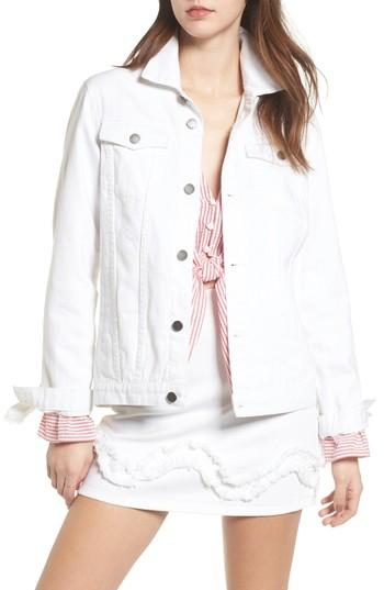 Women's The Fifth Label Symphony Ruffle Trim Denim Jacket - White